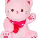 Valentines Stuffed Animal Cat Plush, 8inch Pink Cat Valentines Day Gifts for Her Him Kids, Cute Kitten Valentines Plushies with Love Heart for Wife, Fiance, Girlfriend (Pink and Red)