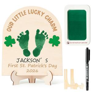 R HORSE Baby's First DIY St. Patrick's Day Footprint or Handprint Art Sign Craft, 3D Engraved Wooden Standable Ornament, Newborn Keepsake Gift Photo Prop for Unisex Baby St. Patrick's Day Baby Shower