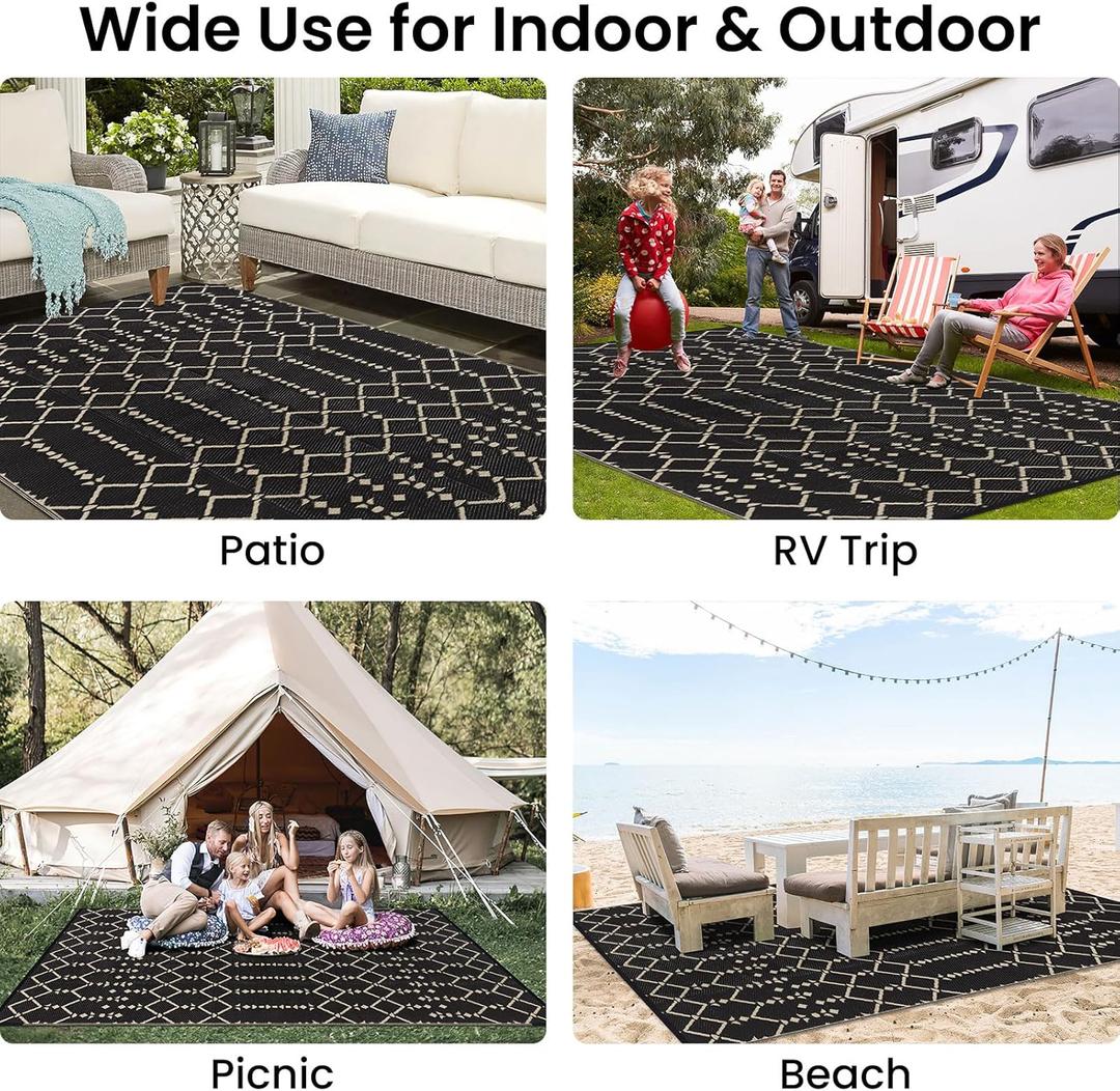 Smiry Outdoor Rug 6x9 ft, Waterproof Reversible Plastic Straw Rugs, Boho Outdoor Area Rug, Outside Floor Mat for Patio, Backyard, Deck, Picnic, Beach, Camping