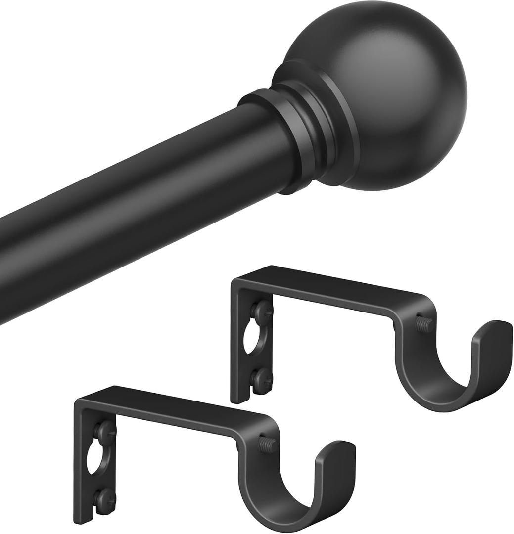 Matte Black Curtain Rods for Bedroom with Brackets,5/8 Inch Diameter Small Window Curtain Rod Adjustable 32 to 48 Inches,Easy Install Drapery Rods