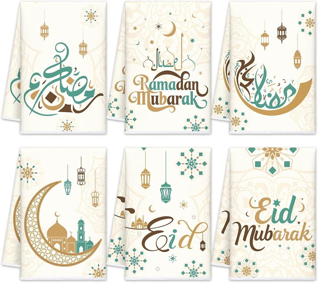 6 Pcs Eid Mubarak Kitchen Towels Ramadan Kareem Dish Towels Decorative Star Moon Stripe Hand Towel Islamic Tea Towel Ramadan Decor for Home Bathroom Kitchen Gifts(Elegant,Vintage Colors)