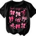 SOLY HUX Girl's Summer Short Sleeve Bow Graphic Tee Shirts | Crew Neck, Loose Fit, Casual, Cute Tops For Teens, Preppy Clothes For Girls 10-12 (Black)
