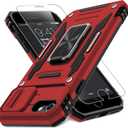 DEERLAMN Case for iPhone SE 2022/2020,for iPhone 8/7 with Slide Camera Cover+Screen Protector,Rotated Ring Kickstand Military Grade Shockproof Protective Cover 4.7 Inch-Red