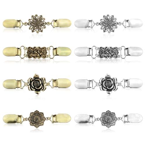 Qoncosy 8PCS Retro Sweater Clips for Cardigans, Vintage Cinch Clip for Dresses, Four of Styles Dress Clip Back of Shirts Cinches Shawl Clips for Different Women Clothing