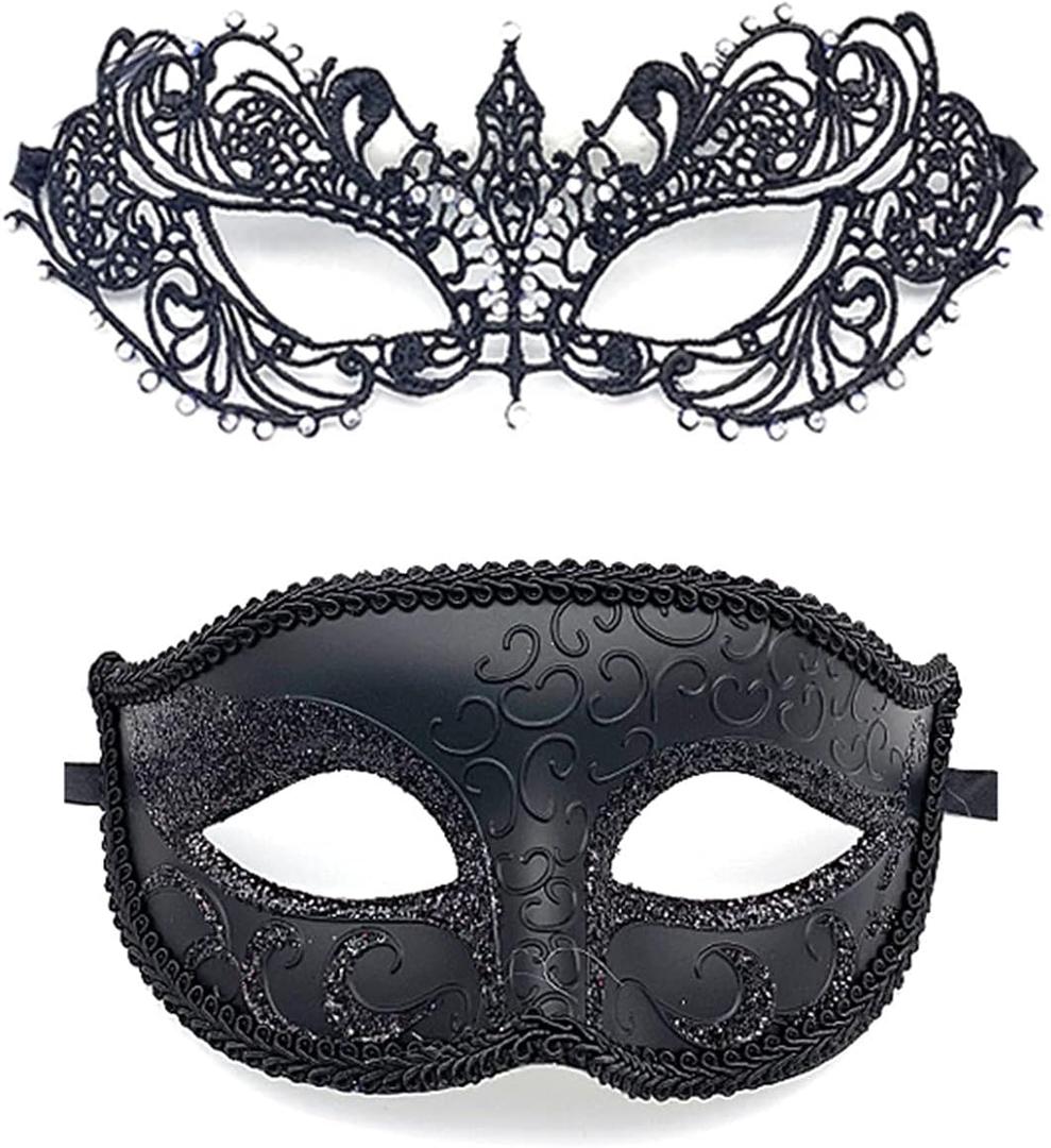 Vtrem Masquerade Mask for Couples: Black Mardi Gras Party Ball Mask Set Women Men Dad Daughter Prom Couple Valentine's Masks