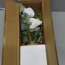 White Orchids Artificial Flowers with Vase Fake Flowers in Vase Artificial Eucalyptus Stems in Glass Vases with Faux Water Faux Orchid with Eucalyptus Leaves Arrangement for Dining Table Centerpiece