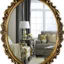 OIGUMR Medium Oval Wall Mirror Resin Frame Size20.4 x 14.5 inch Vintage Hanging Mirrors for Bedroom Living-Room Dresser Decor Gold
