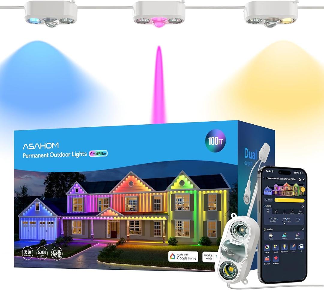 ASAHOM Permanent Outdoor Lights CrestPillar, 72 RGBCW Triple-Len LEDs, 100FT