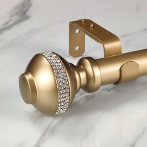 Luxury Gold Decorative Single Curtain Rod Set with Rhinestone Finials, 36-72 in, Standard Single Drapery Rod for 1 Pack, 1-1/8 in diameter, Adjustable Length