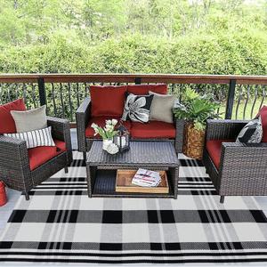 Buffalo Plaid Rug 4' x 6' Black and White Outdoor Rug Cotton Hand-Woven Checkered Front Welcome Door Mat Indoor/Outdoor Area Rug for Front Porch, Kitchen, Bathroom, Entry Way, Living Room (4' x 6')