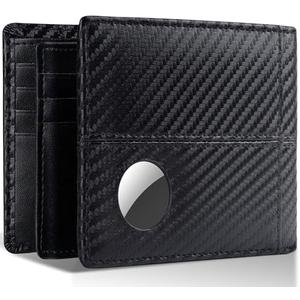 Swallowmall AirTag Wallet Mens RFID Blocking Genuine Bifold Leather Wallets for air tag Men's Wallet with 1 ID Window 15 Card Slots (Airtag Not included) BlackStripe-172AT