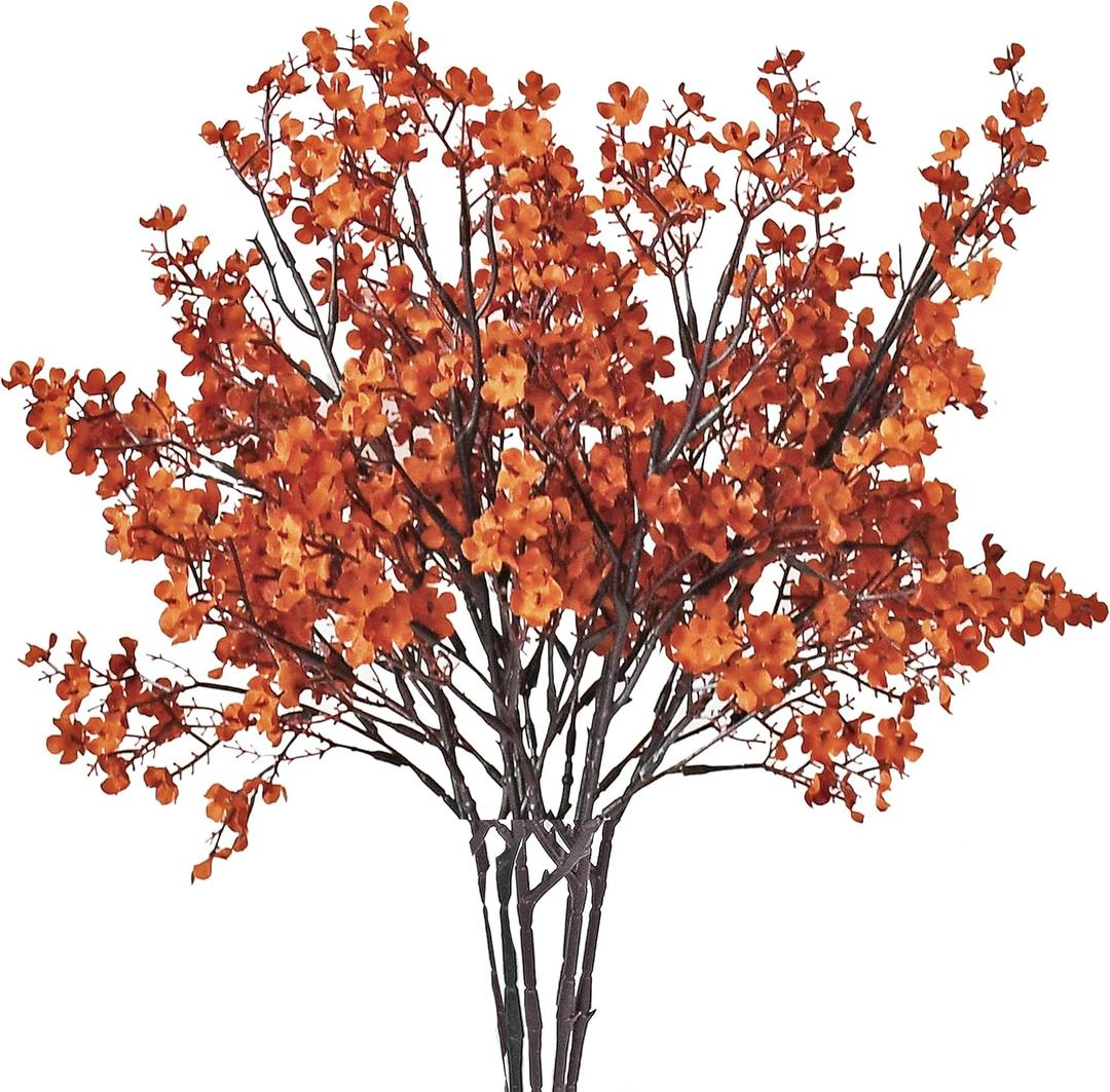 Mandy's Burnt Orange Artificial Babys Breath Flowers 6 Bundles Silk Gypsophila with Bendable Stems for Fall Centerpiece Wedding Decor and Table Arrangements
