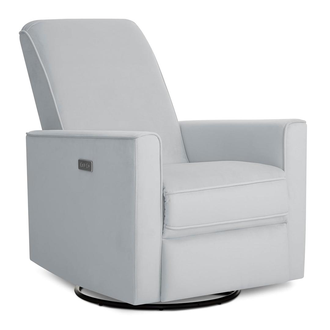 Evolur Harlow Upholstered Power Glider Recliner with USB Charging Rocking & 275 Swivel with Smooth Glide Greenguard Gold & FSC Certified Modern Nursery and Living Room Chair in Grey