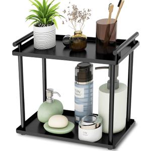 2 Tier Bathroom Organizer Countertop, Bathroom Counter Organizer, Small Vanity Shelf Skin Care Countertop Organizers and Storage Makeup for Dresser, (Black) (11.8" x 5.9" x 10.1")