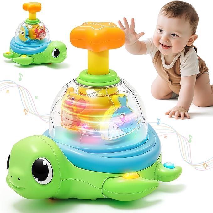 Baby Toys 6-12 Months, Musical Crawling Press to Spin & Glow Turtle Toy for 1 Year Old, Cause and Effect Early Learning for Infant Tummy Time, Christmas 1st Birthday Gifts Boy Girl 7 8 9 10 11 Month