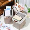 Uiifan 10 Pcs Collapsible Storage Bins Fabric Foldable Storage Basket with Handles Cloth Organizer Linen Shelf Baskets for Shelves Home Closet Nursery Toys(17 x 15 x 12 Inch,Beige and White)