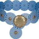 Western Leather Belts for Women Boho Waist Belt Cowgirl Disc Belts for Dress (Blue)