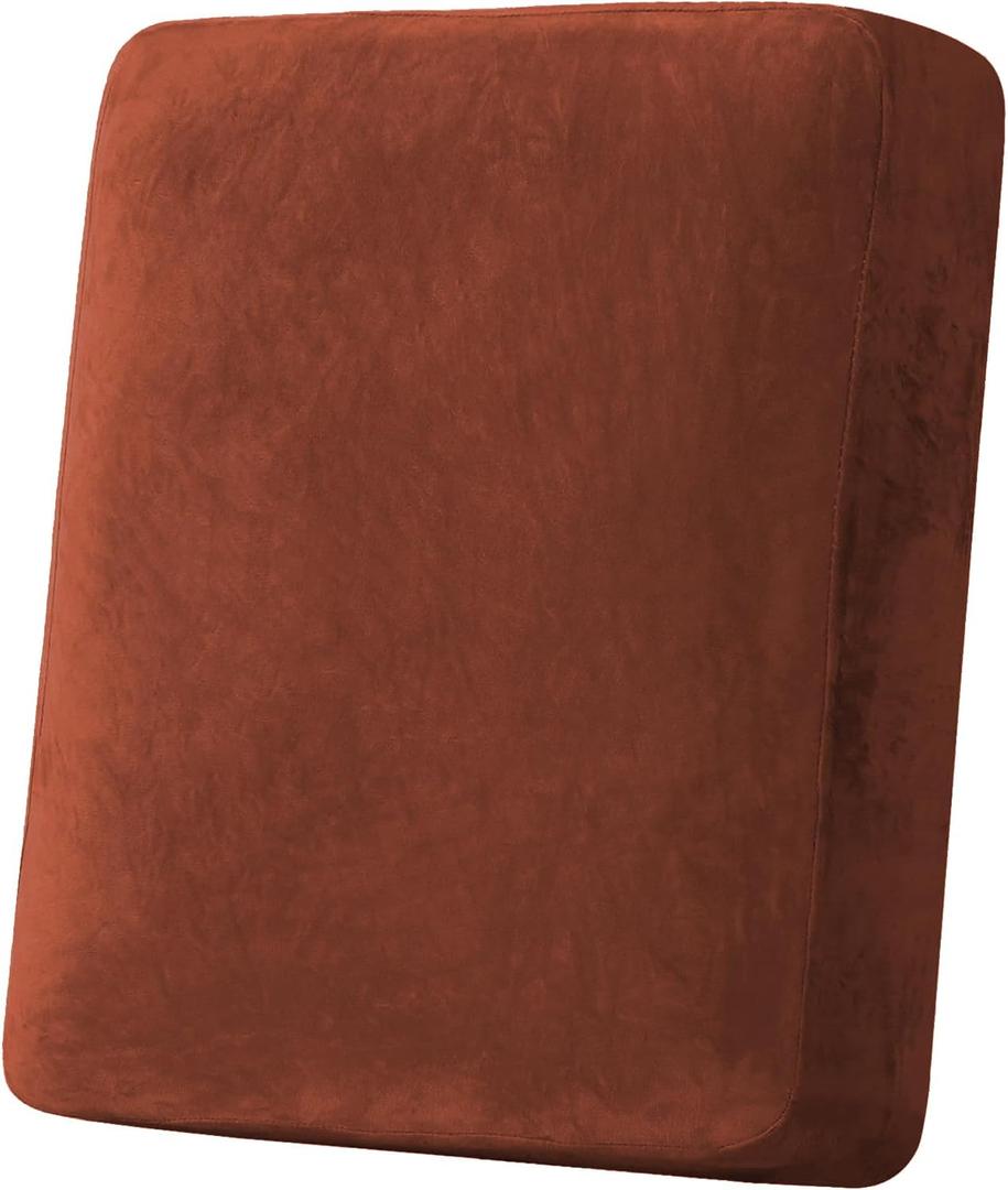 H.VERSAILTEX Velvet Stretch Couch Cushion Cover Plush Cushion Slipcover for Chair Cushion Furniture Protector Seat Cushion Sofa Cover(1 Piece Armchair Cushion Cover, Rust)