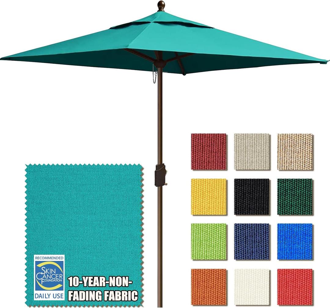 EliteShade USA 10-Year-Non-Fading 6x6Ft Square Market Umbrella Patio Outdoor Table Umbrella with Ventilation, Teal