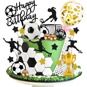 28 PCS Soccer Cake Topper Soccer Ball Player Cake Decorations with Ball Happy Birthday Topper for Boys Birthday Party Decorations Sport Themed Party Supplies