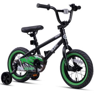 Glerc Kids Bike for Ages 1-8 Years Old, 12-16 Inch BMX Style Kids Bicycle with Training Wheels, Boys Bike for Children and Toddler, Multiple Colors (Black and Green)