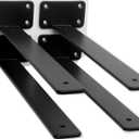 4 Pack - 16 inch Black Hidden L Shelf Bracket (1/5 Inch Thicked) Iron Floating Shelf Brackets Rustic Industrial Metal Brackets for Shelf Support