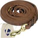 Leather Dog Leash 6 FT Long x 1/2 Inch Wide, Strong Heavy Duty Genuine Leather Braided Dog Training Leash, Soft and Comfortable Leather Leash for Dogs (Brown)