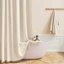 BTTN Extra Long Shower Curtain - 72x90 Striped Boho Linen Fabric Heavy Duty Shower Curtain Set with 12 Plastic Hook, Bohemian Farmhouse Luxury Tassel Cloth Shower Curtain for Bathroom, Cream/Beige