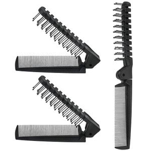3PCS Travel Foldable Brush, Anti-Static Hair Comb and Double Headed Hairdressing Tool for Men & Women (Black)
