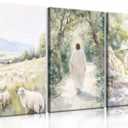 3 Pcs Christian Canvas Wall Art Modern Christian Bible Sheep Jesus On The Way Empty Tomb Painting Picture Wall Decor Bible Sketch Poster Prints for Office Living Room Bedroom Home Decoration