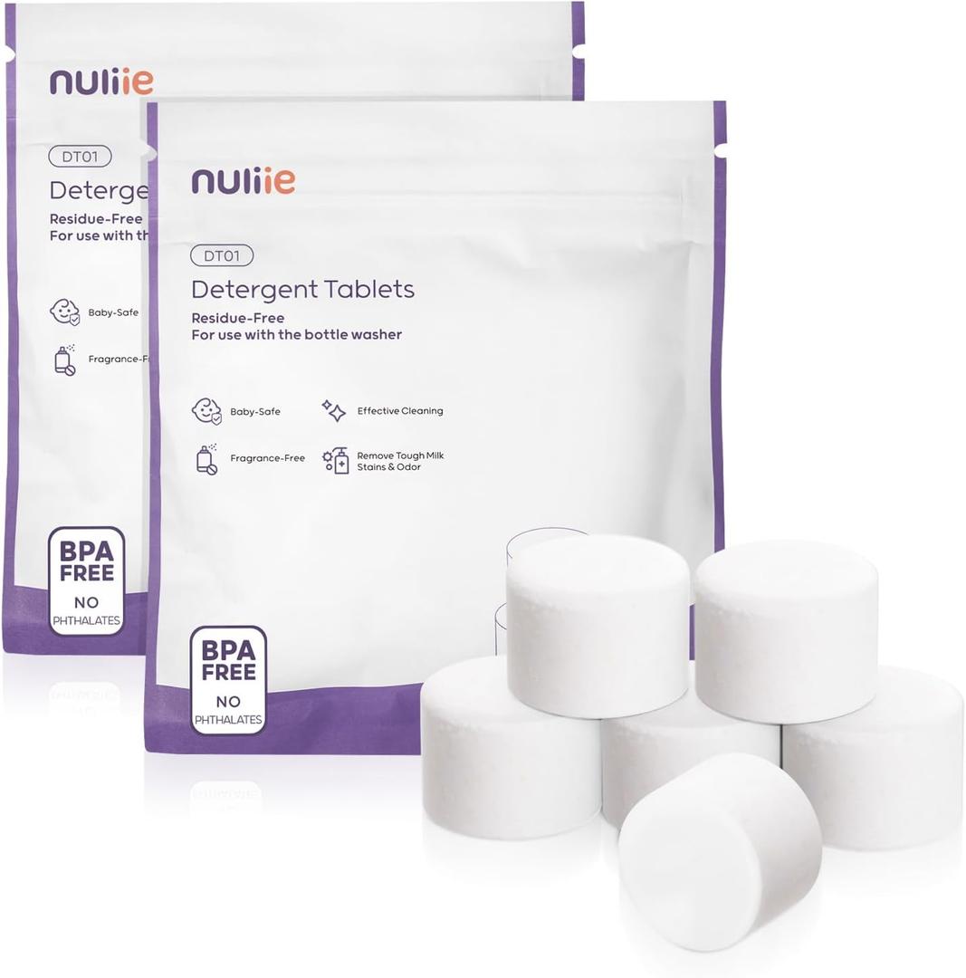 Nuliie 60 PCS High-Efficiency Detergent Tablets for Momcozy KleanPal Pro, Baby Brezza Pro, GROWNSY EaseClean Bottle Washer, Remove Milk Residue & Odor, Gentle Formula Safe (1 Count (Pack of 60))