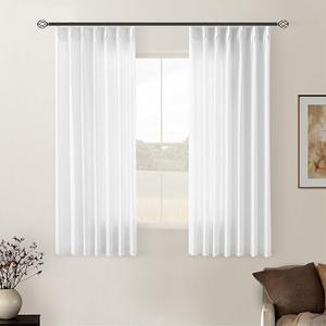 White Short Linen Curtains 45 Inch Length 2 Panel Set for Small Windows Rustic Country Linen Cotton Light Filtering Drapes Privacy Pinch Pleated Back Tab Semi Sheer Kitchen Curtains 45 Inches Long, Snow White, 40"W x 45"L (Pack of 2)