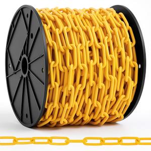 1/4" Yellow Safety Chain on Reel 100FT, Heavy Duty Welded Steel Barrier Chain with Spool, High Visibility Industrial for Crowd Control, Parking Lot, Driveway Safety, Construction Zones