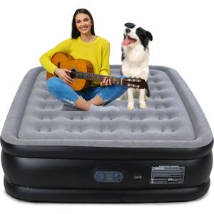 Queen Air Mattress with Built in Pump, Inflatable Mattress for Home, Blow up Air Bed 3 Min Quick Inflation and Deflation, Thin Velvet Top, 18'' Queen Size Gray