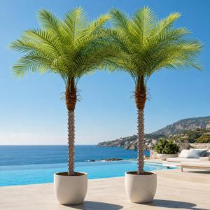 7ft Artificial Phoenix Palm Tree, Faux Coconut Silk Tropical Fake Palm Plant for Indoor Outdoor Home Office Patio Bathroom Pool Coastal Decor(Set of 2)