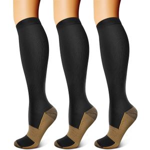 FEYHAY Copper Compression Socks (3 Pairs) 15-20 mmHg Circulation is Best Athletic & Daily for Men & Women, Running, Climbing (Small-Medium, 01 Copper Black)