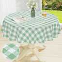 misaya Round Waterproof Vinyl Table Cloth, Buffalo Flannel Backed Tablecloth, Wipeable Plastic Table Cover for Dinner, Kitchen, Outdoor (60", Sage Green and White)