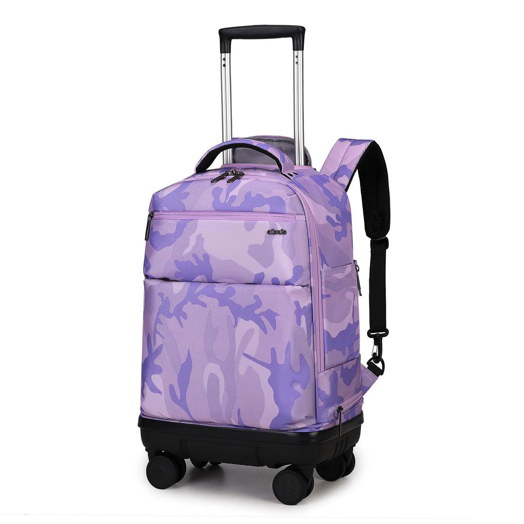 Ailouiskids Rolling Backpack with Removable Wheels, 18 inch Computer Laptop Bag Carry on Travel Wheeled Business Backpacks for Women Men