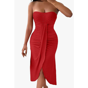 Summer Dresses for Women Hollow Out Strapless Neckline Asymmetric Hem Dress Casual Beach Dress for Women's Dresses, Size S