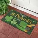 Happy St.Patrick's Day Clovers Doormat Green Indoor Outdoor Rainbow Gold Pot Home Front Porch Rugs Leprechaun Hat Carpet Gift Spring Entrance Ornament Supplies 17 x 30 Inches