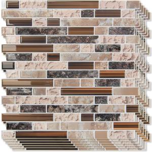 Art3d 10-Sheet Heavy-Duty Peel and Stick Backsplash, Waterproof Wall Tiles Stick on Kitchen Backsplash Living Space, Sandstone (12 x 12 Inch)