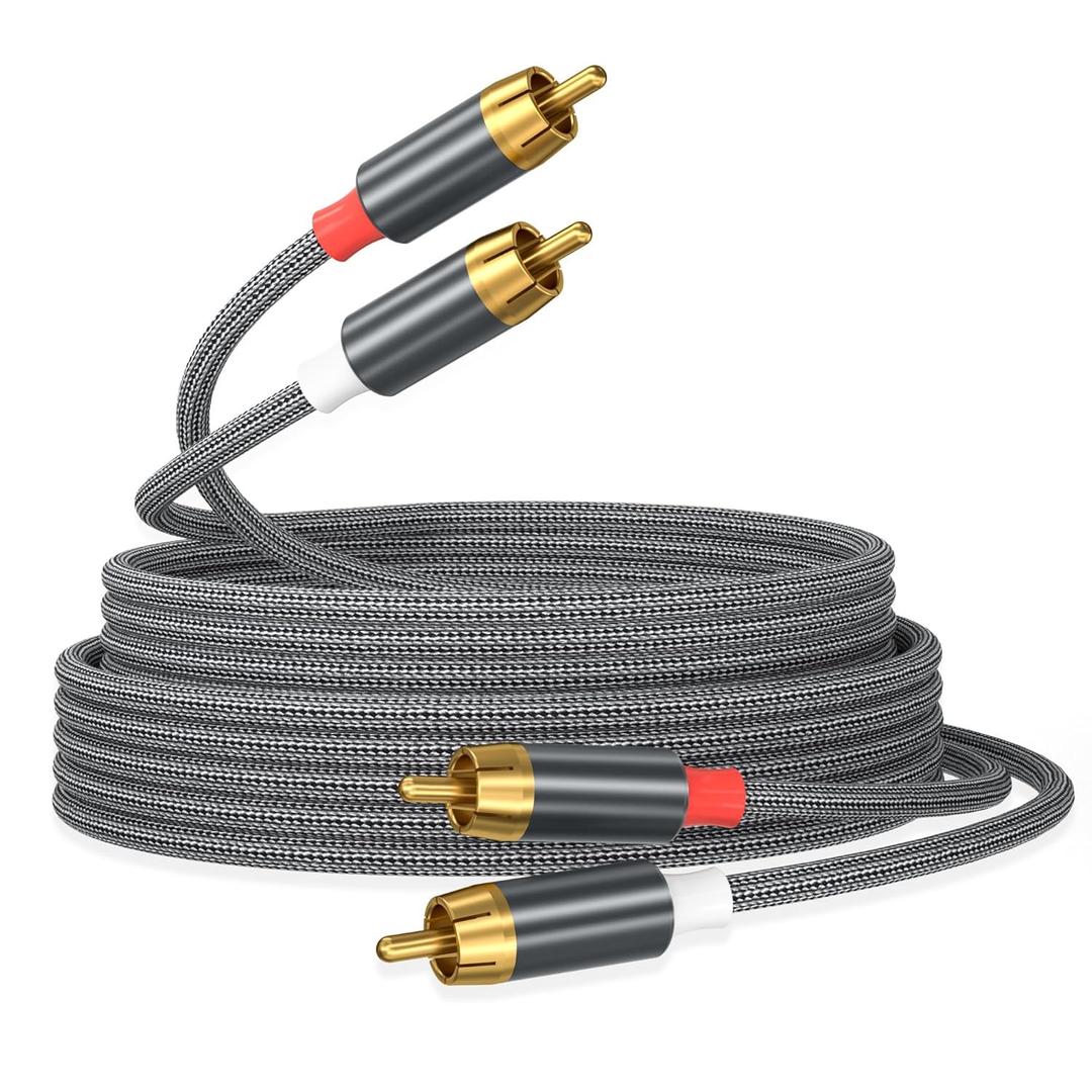 AGVEE 10ft RCA Cable, 2 RCA Male Thickened Six Claws Plug Stereo Auxiliary Audio Cord for Home Theater, Amplifier, Active Speakers or Subwoofer, Gray