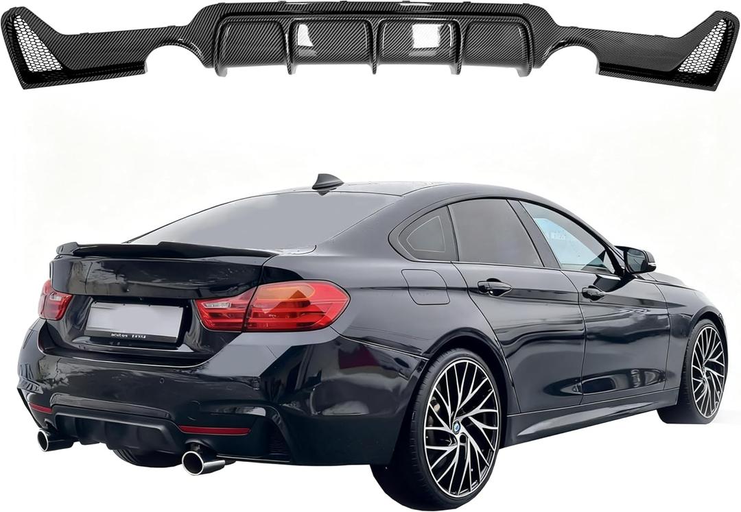Rear Diffuser Compatible with 2014-2020 BMW 4 Series F32 F33 F36 M-Performance Style Rear Bumper Lower Lip Diffuser Double Exhaust One Outlet (Carbon Look)