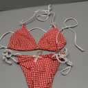 BEAUDRM Women's 2 Piece Y2K Gingham Print Bow Front Bikini Halter Tie Bikini Set Triangle Set Beachwear Swimsuit Bathing Suit Red and White Small