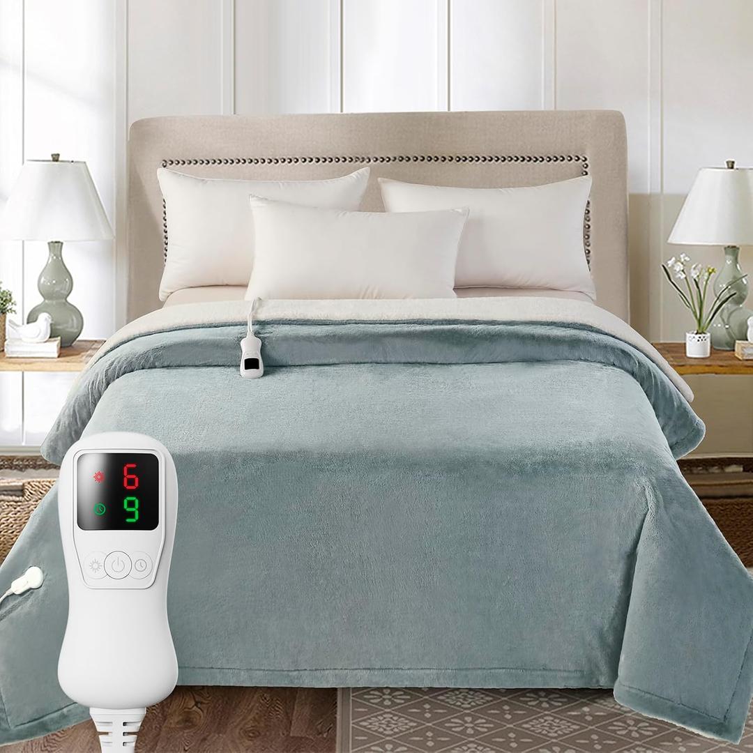 Electric Blanket Twin Size 62"x84", Heating Blanket, Soft Flannel Heated Blanket, 9 Heating Levels,1-9 Hours Auto Off, Fast Heating, Overheat Protection, Machine Washable,Gifts for Woman, Gray