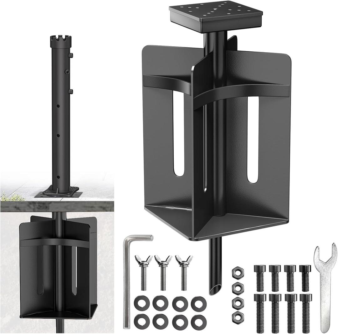 In-ground Umbrella Base with Umbrella Stand Tube Hanging Parasol Stand Holder Stainless Steels Outdoor Umbrella Base, Black