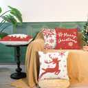 CaliTime Christmas Throw Pillow Covers Decorative 16 X 16 Inches Set of 4 Cozy Fleece Tree Deer Snowflakes Cushion Cases for Couch Sofa Bed Living Room Farmhouse Christmas Red