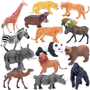 BOLZRA Safari Animals Figures Toys, Realistic Jumbo Wild Zoo Animal Figurines Plastic African Jungle Animals Playset for Kids Toddlers, 13 Piece Gift Set