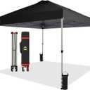 CROWN SHADES 10x10 Pop Up Canopy - Beach Tent with One Push Setup - Easy Outdoor Sun Shade for Events, Parties, Camping - Gazebo with STO-N-Go Cover Bag, Silver Coated Top, Black