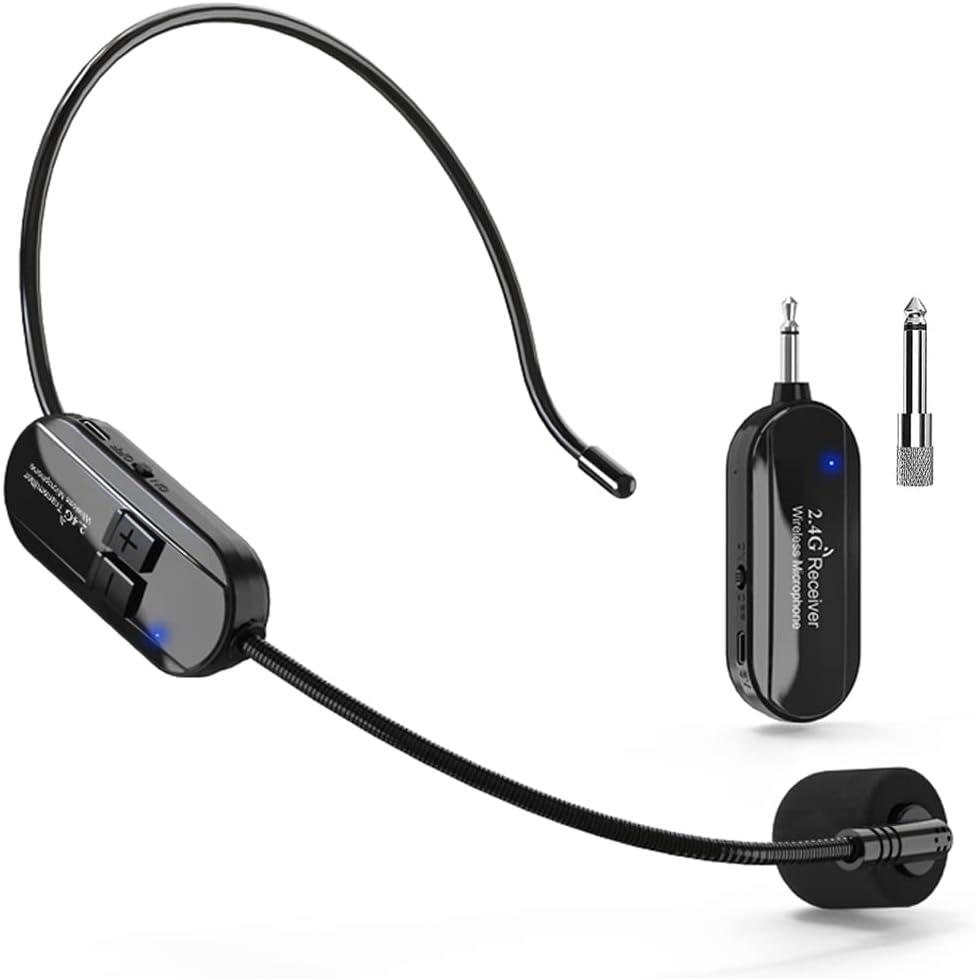 VOVIGGOL Wireless Microphone Headset, 2.4GHz, 160ft Range, Dual Type-C Charging, 3D Stage Reverb Effects, Compatible with 6.35mm & 3.5mm Jacks